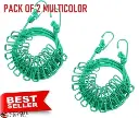 Elastic Portable Travel Clothesline, Green Pack of 2 Portable Drying Rope with 12 Clips and 2 Hooks Green