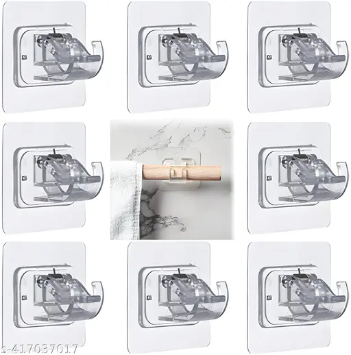 8 PCS Self Adhesive Curtain Holders Brackets Without Drilling, Curtain Rod Bracket, Adhesive Curtain Rod Holder Hooks