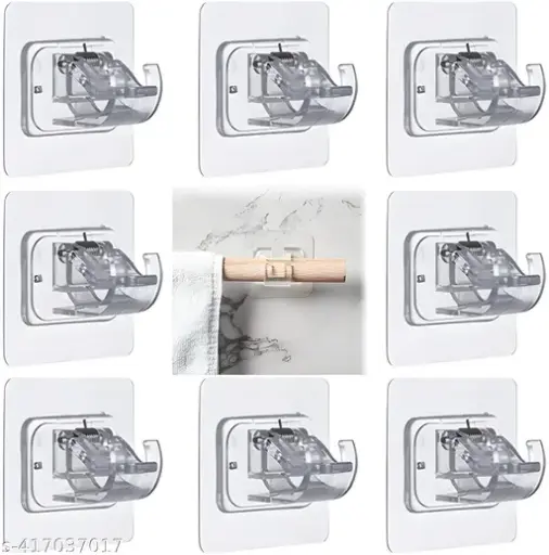 8 PCS Self Adhesive Curtain Holders Brackets Without Drilling, Curtain Rod Bracket, Adhesive Curtain Rod Holder Hooks