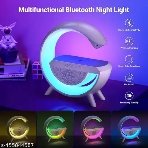 3 in 1 Multi-Function Bluetooth Speaker with Wireless Fast Charging, RGB Light and Sunrise Alarm Clock for Bedroom & Bedside Table Wireless Charger Lamp